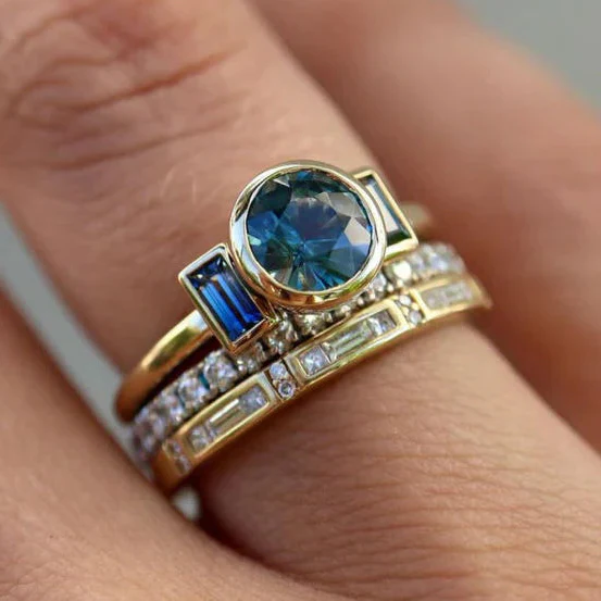 Antique Blue Elegant Ring Set | Gold 18k - Image 2