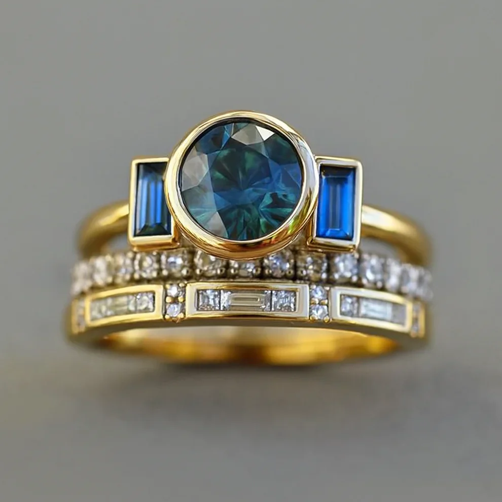Antique Blue Elegant Ring Set | Gold 18k - Image 3