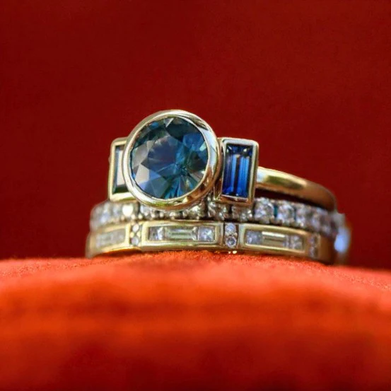 Antique Blue Elegant Ring Set | Gold 18k - Image 4