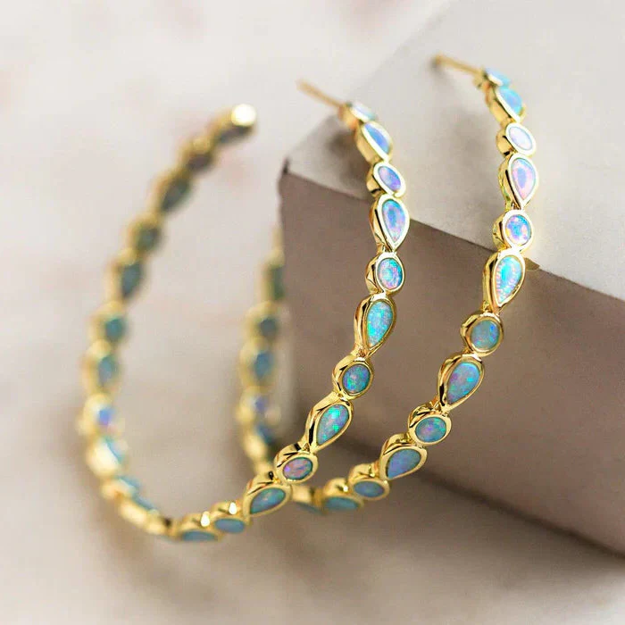 Antique Golden Circle Opal Earrings - Image 2