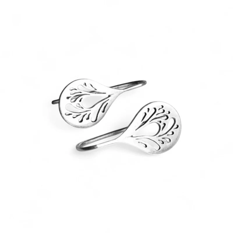 Antique Hollow Drop Earrings | White Gold 16k