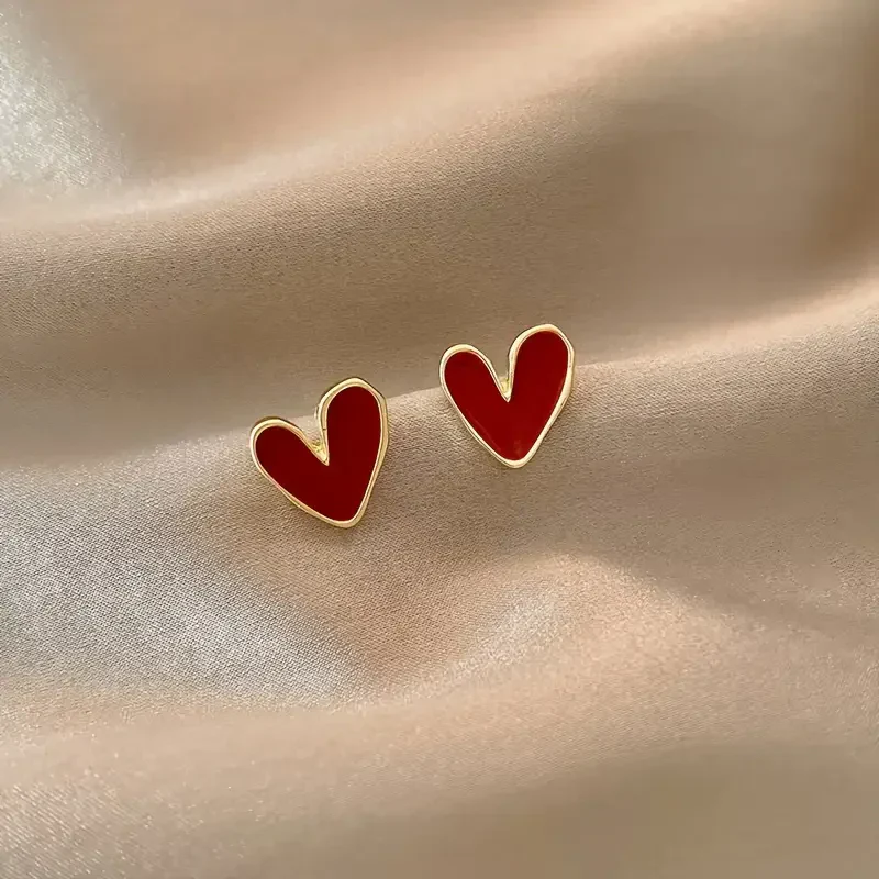 Antique Red Heart Gold Earrings | Gold 14k - Image 2