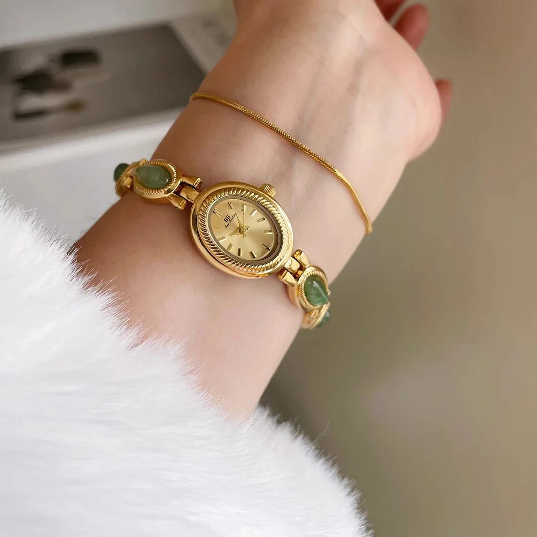 Aubrette Elegant Jade Bracelet Watch - Image 8