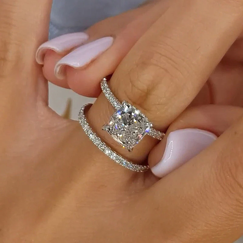 Bridal Cushion 2PC Ring Set | White Gold 16k - Image 2