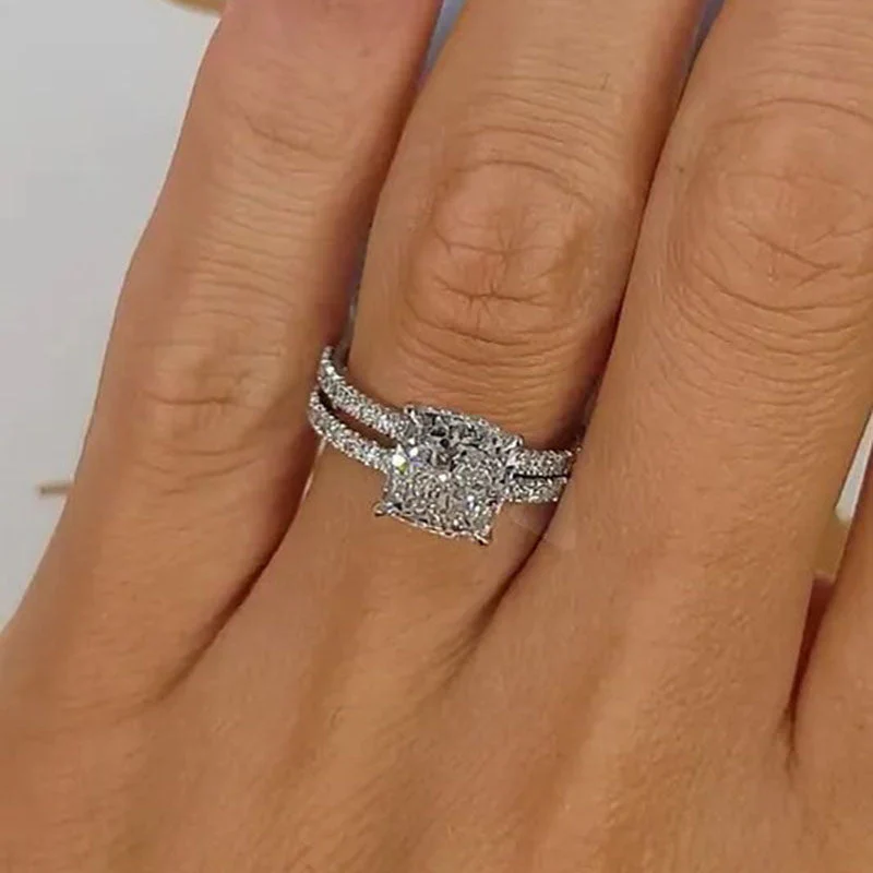 Bridal Cushion 2PC Ring Set | White Gold 16k - Image 4