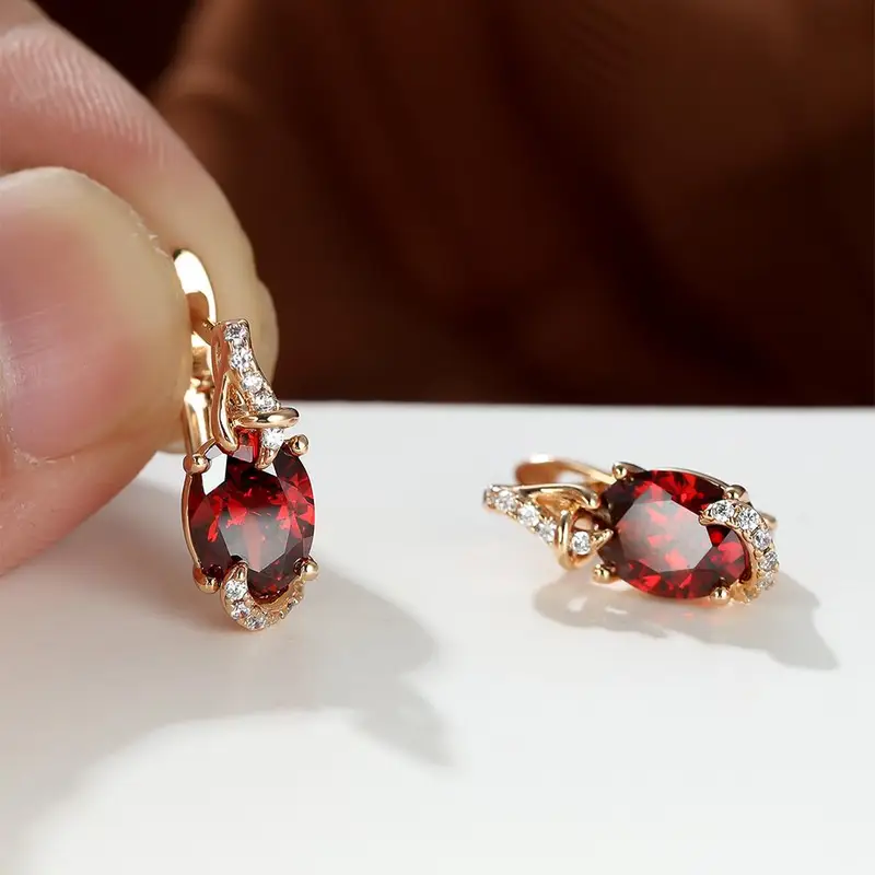 Crimson Twilight Drop Earrings | Gold 16k - Image 3