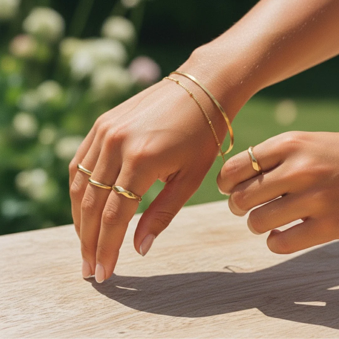 Dainty Herringbone & Bead Layered Bracelet - Image 2
