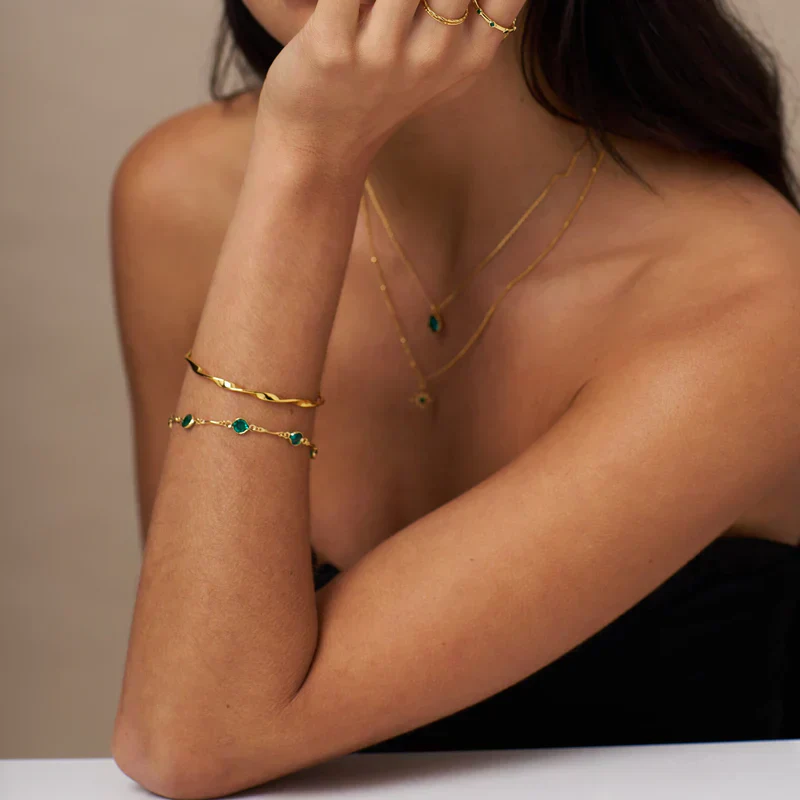 Emerald Link Chain Bracelet | Gold 18k - Image 3