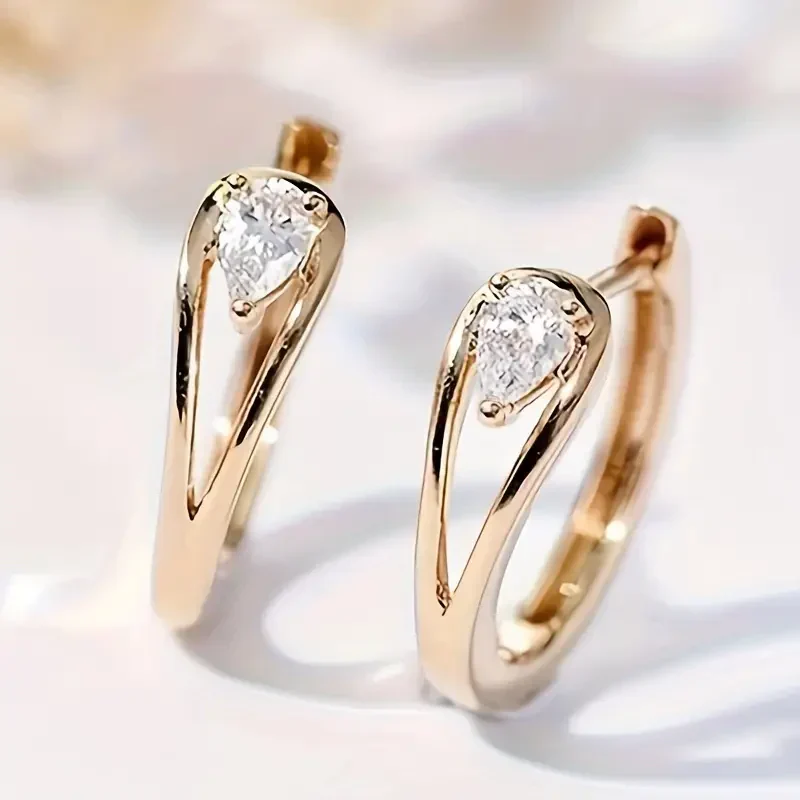Exquisite Zirconia Golden Drop Earrings | Gold 18k - Image 2