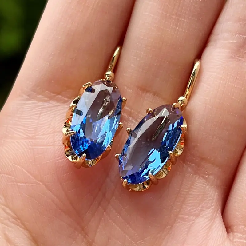 Golden Blue Bloom Earrings | Gold 16k - Image 2