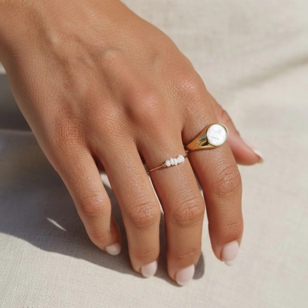 Iridescent Mother of Pearl Statement Ring - Image 3