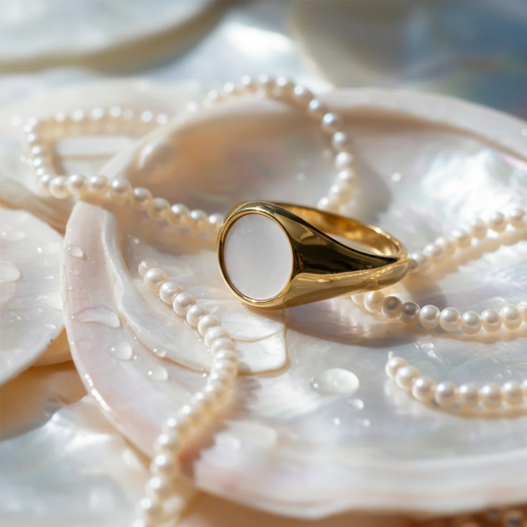 Iridescent Mother of Pearl Statement Ring - Image 4