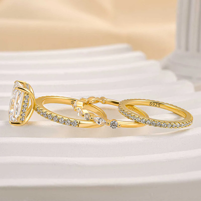 Jaily 3PC Wedding Ring Set | Gold 18k - Image 3