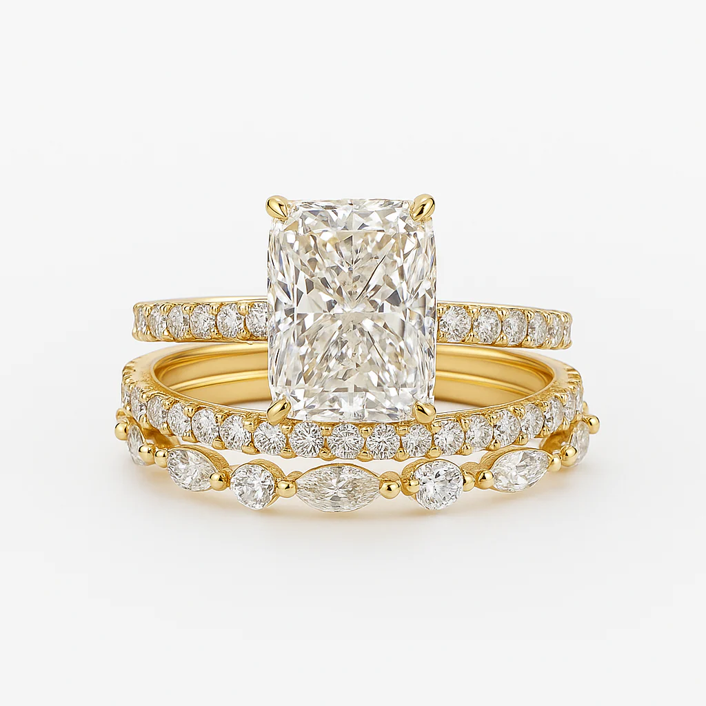 Jaily 3PC Wedding Ring Set | White Gold 18k - Image 2