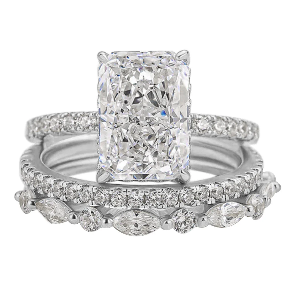 Jaily 3PC Wedding Ring Set | White Gold 18k