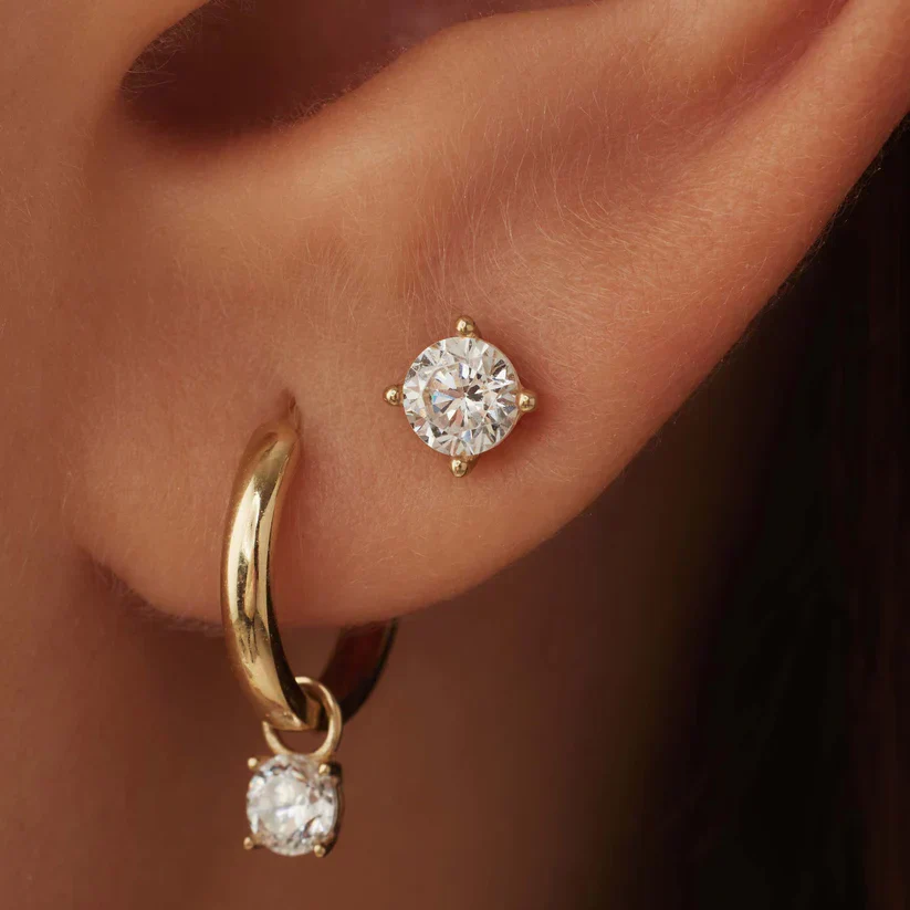 Larmes de Lune Stone Stud Earrings | Gold 14k - Image 4