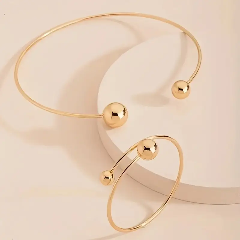 Minimalist Glow Collar & Cuff Bracelet Set | Gold 18k - Image 4