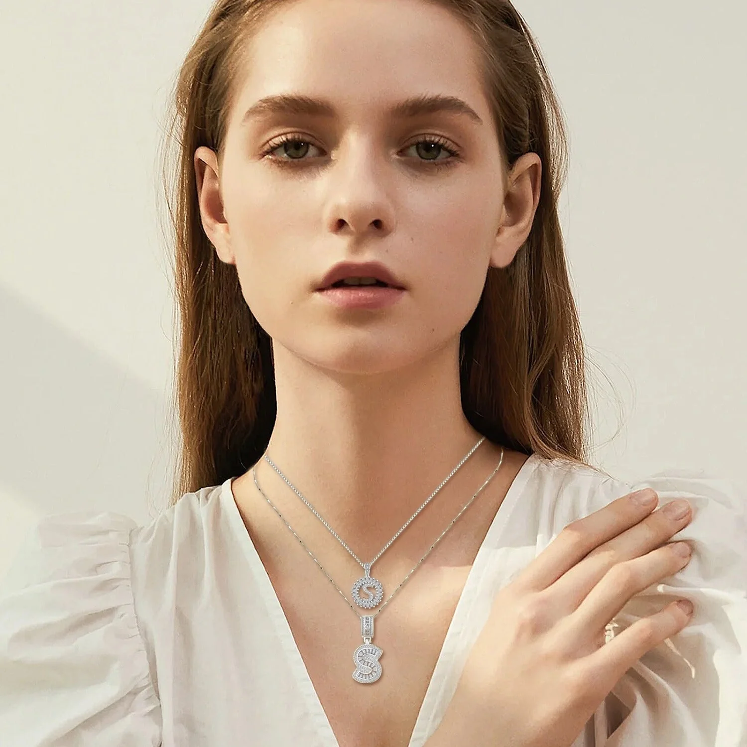 Moissanite letter initial necklace set | White Gold 18k - Image 5
