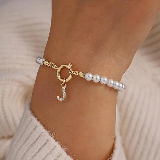 Pearl Letter Initial Bracelet - Image 2