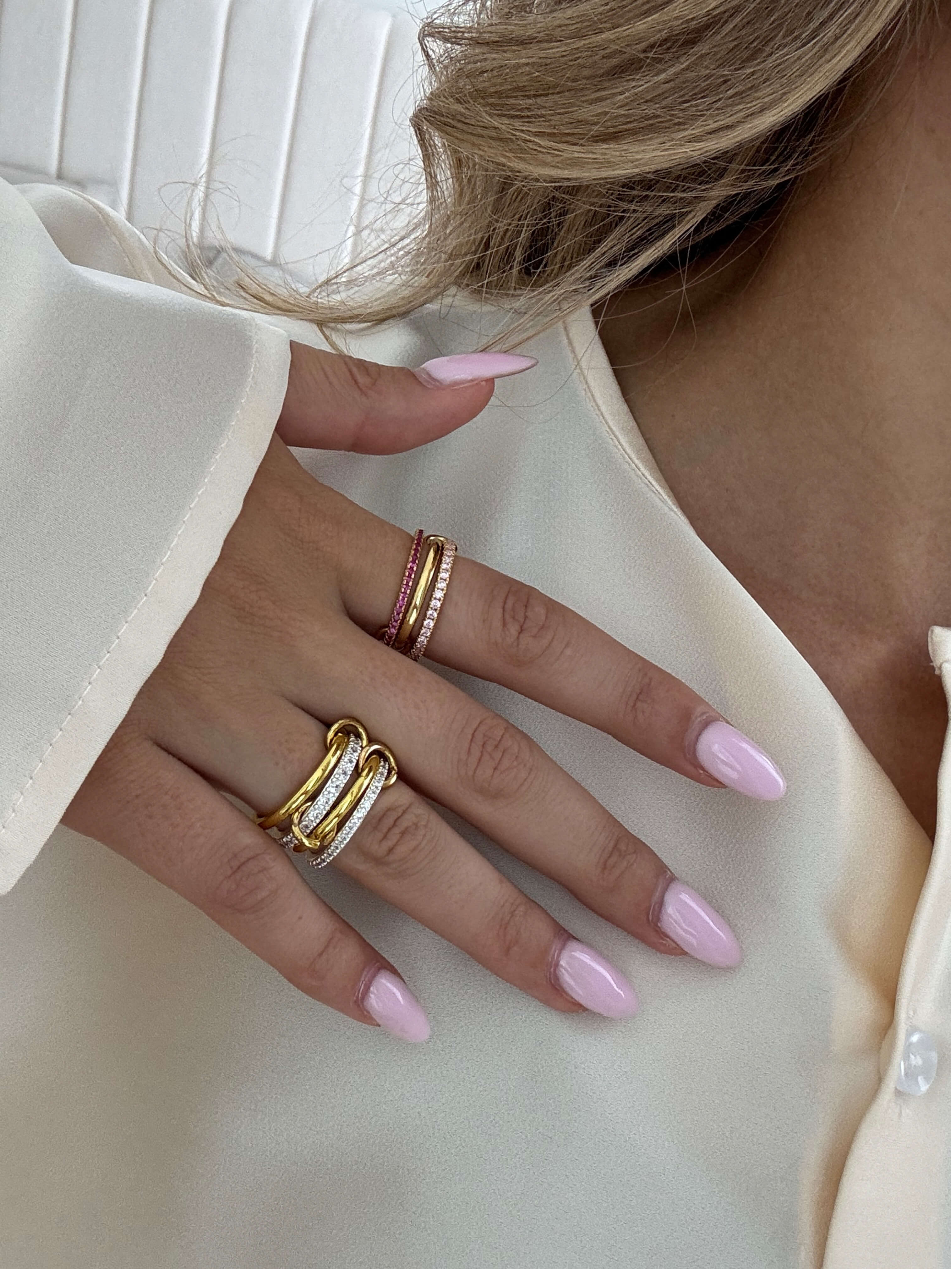 Pink Rhinestone Stacked Ring - Kora Jewelry - Image 7