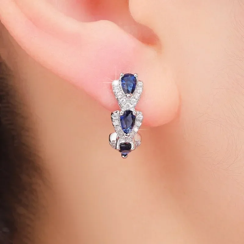 Royal Sapphire Crest Earrings | White Gold 16k - Image 2