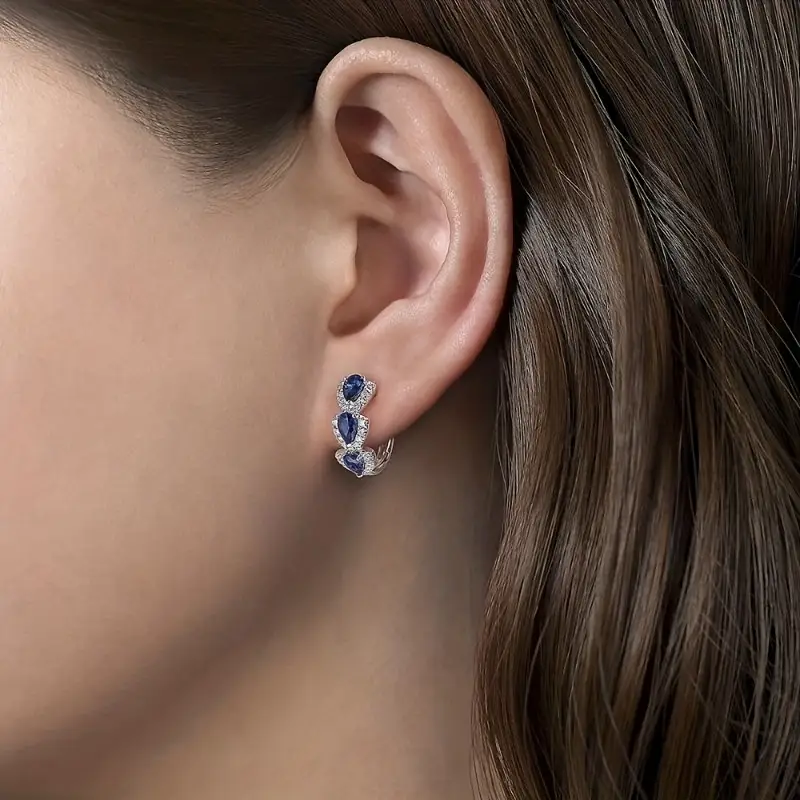 Royal Sapphire Crest Earrings | White Gold 16k - Image 4