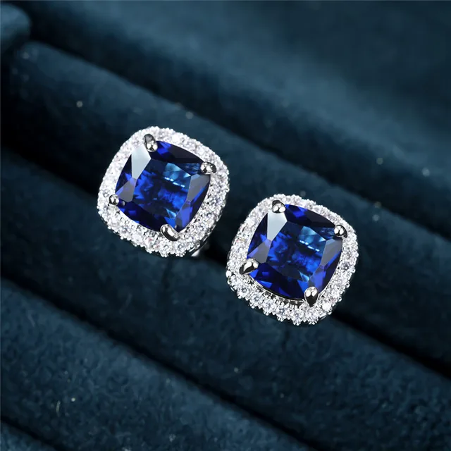 Saphir Square Stud Earrings | White Gold 16k - Image 3