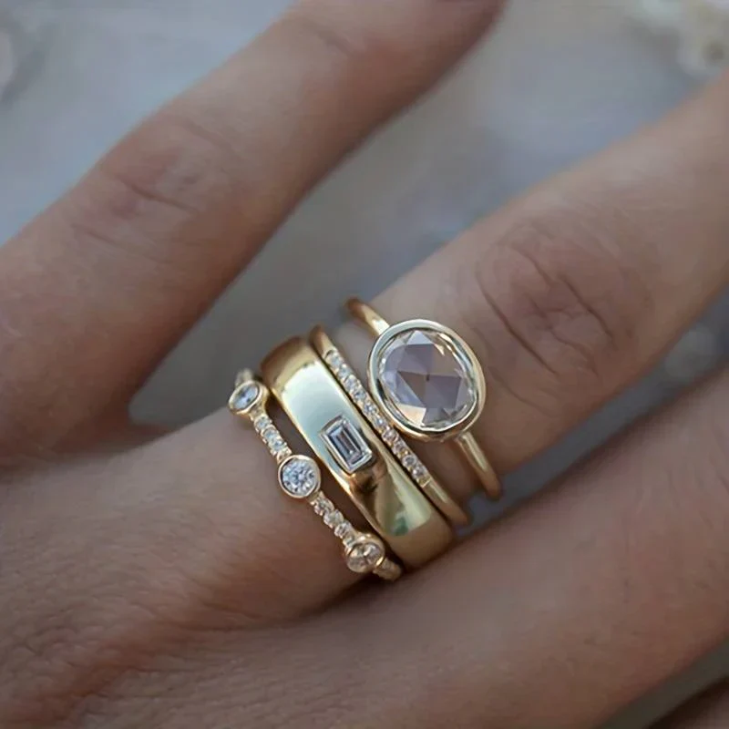 Vintage Gold & Zirconia Ring Set | Gold 18k - Image 2